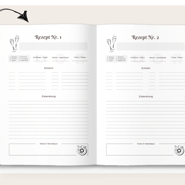 Hochzeits Rezeptvorlage zum Ausdrucken